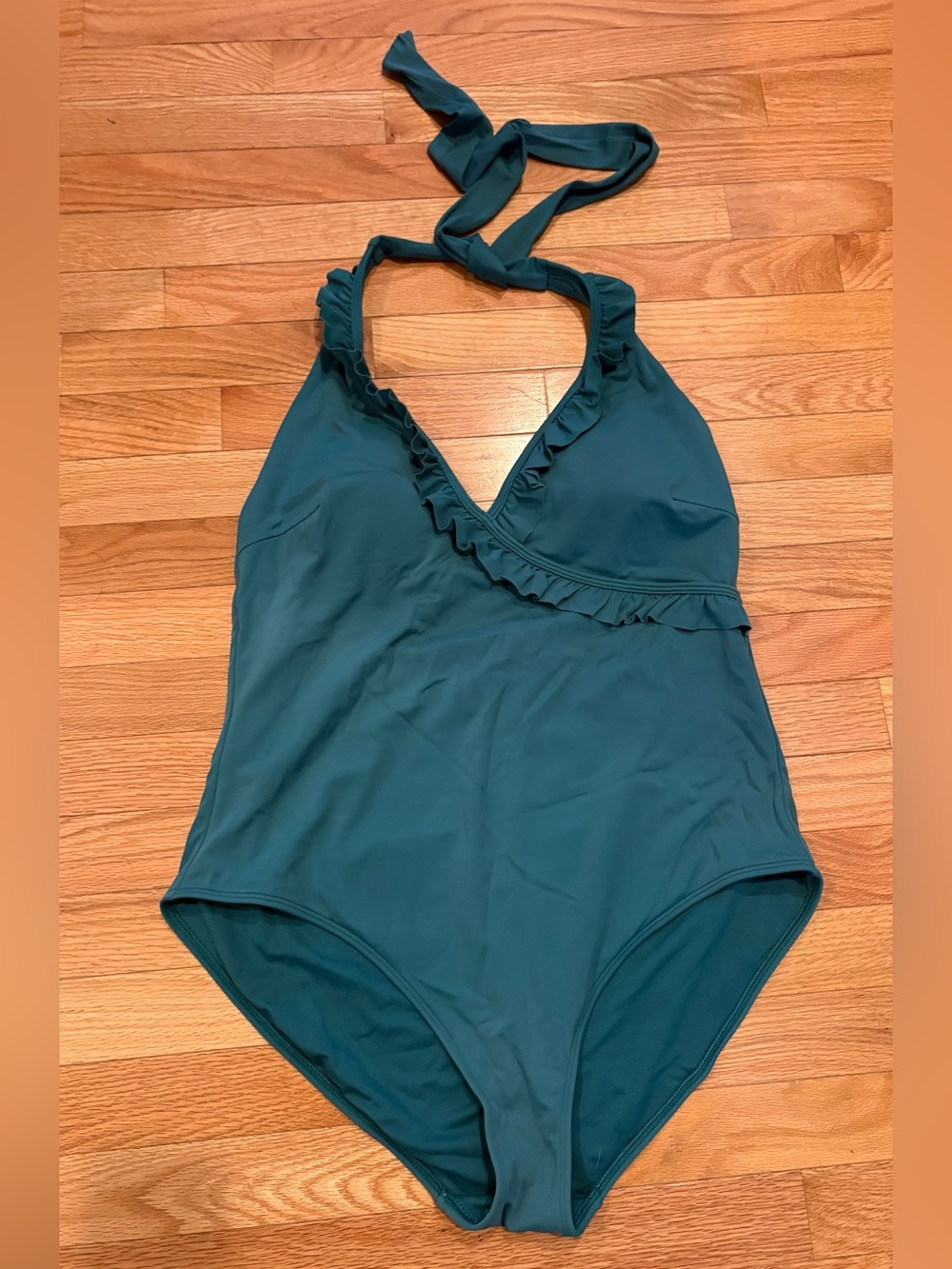 Boden Teal Ruffle Halter Swimsuit